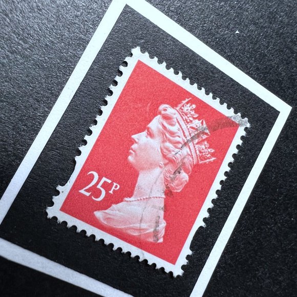 Queen Elizabeth II - Dark Pink Framed Postage Stamp Art 4x4 - Picture 1 of 3